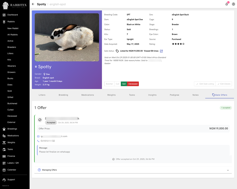 Rabbit sales offers screenshot
