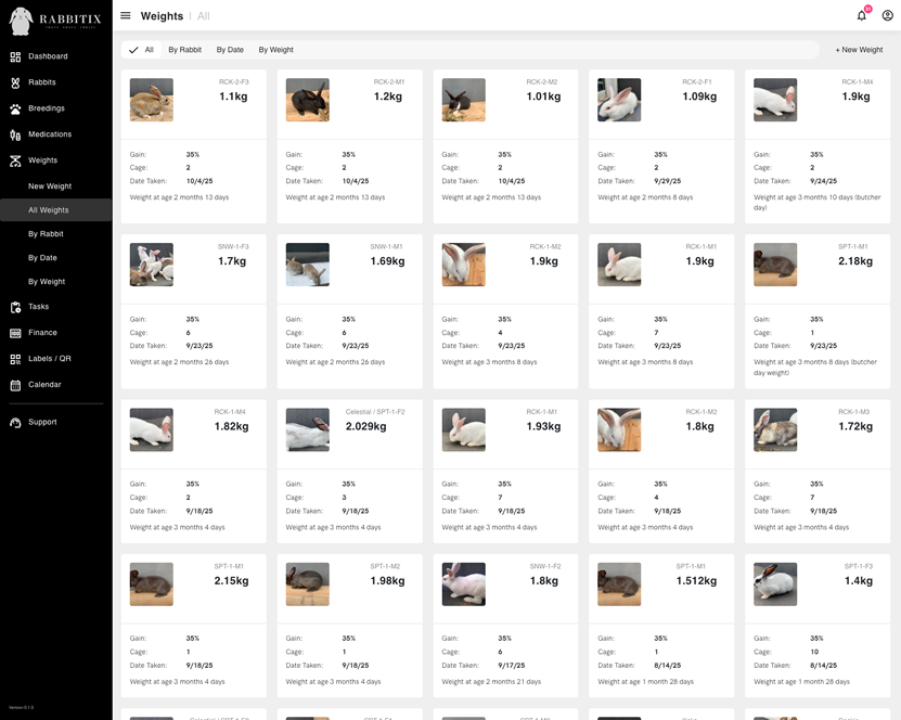 Weight records list screenshot